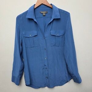 Tommy Bahama Shirt Womens Small Blue Silk Safari Long Sleeve Coastal Relaxed